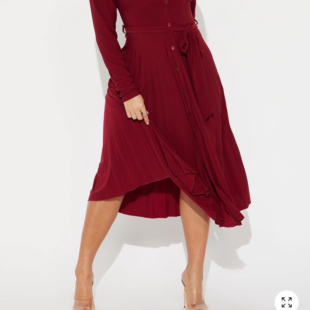 Fashion Nova Burgundy Button-Front High-Low Midi Dress